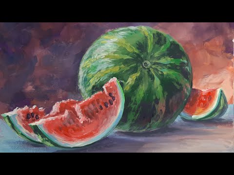 Видео: Малюємо кавун/Paint a watermelon using gouache