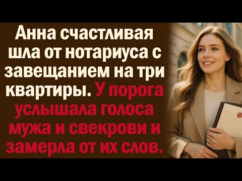 Видео: Анна счастливая шла от нотариуса с завещанием на три квартиры. У порога услышала голоса мужа...