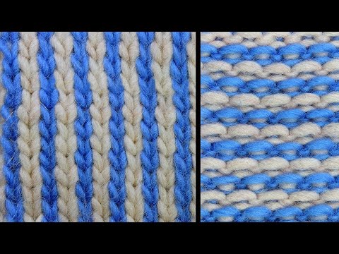 Видео: Ленивый жаккард - Полоски - Узор вязания спицами 79