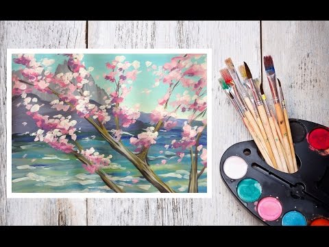 Видео: Как нарисовать сакуру на фоне скал гуашью! #Dari_Art