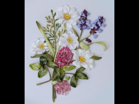 Видео: Вышивка лентами полевых трав и цветов Embroidery field flowers and herbs 刺绣领域的花卉和草药 Alsu Galimova