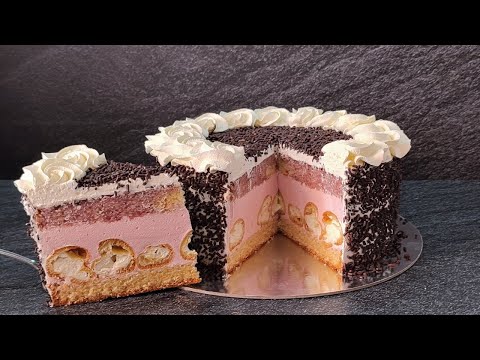 Видео: нереально вкусный Торт малиновый с ПРОФИТРОЛЯМИ! Тает во рту! Windbeuteltorte!