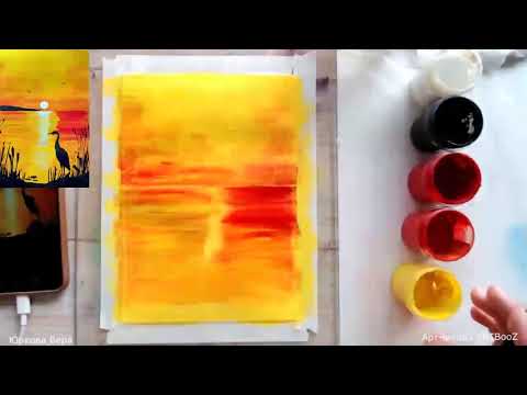 Видео: Как нарисовать закат гуашью просто с нуля