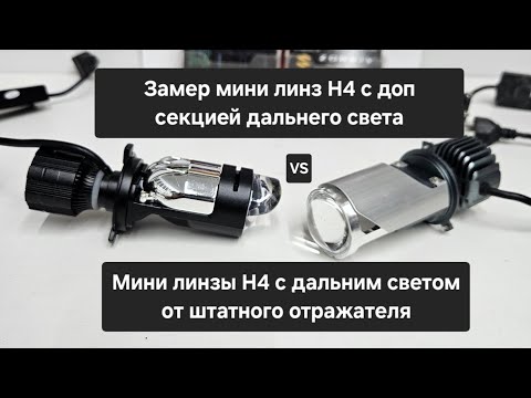 Видео: Сравнительный тест с замерами🔥 Мини линзы Н4 с доп дальним VS Мини линзы Н4 Tirrex H4 #Mini Lens H4