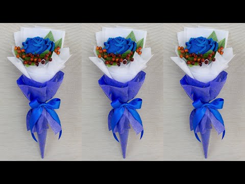 Видео: Мини букет с розой из гофрированной бумаги. Как Красиво Упаковать одну Розу
