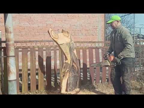 Видео: Женский силуэт из дерева. ( Резьба бензопилой, парковая скульптура).