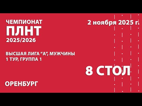 Видео: Чемпионат ПЛНТР 25/26. Высшая лига "А". Мужчины. 1 тур. 1 группа. 8 стол. 02.11.25