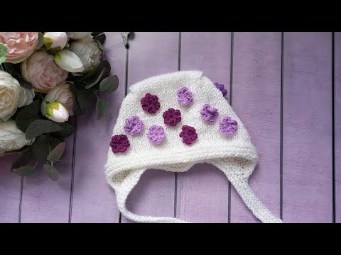 Видео: Чепчик "Фиалка" спицами. Для девочки 3-6 месяцев.
