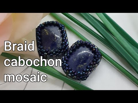 Видео: Square cobochon beads mosaic. Оплетение кабошона, мозаичное плетение бисером.