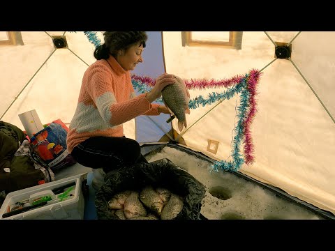 Видео: МОНСТРЫ-Караси выходят из лунок! Готовим ИХ в СМЕТАНЕ. Зимняя рыбалка на озере ЧАНЫ