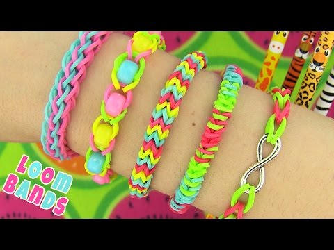 Видео: Как сделать браслеты Loom Bands. 5 простых схем браслетов Rainbow Loom без станка — Браслеты из р...