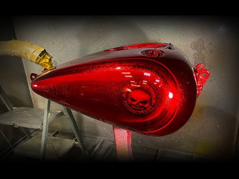 Видео: Кастом Покраска мотоцикла Harley Davidson Street Bob в красный кенди.