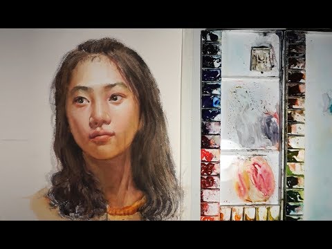 Видео: Акварельный портрет Живопись: Портрет девушки