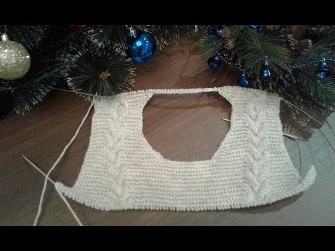 Видео: Платье спицами (платочная вязка + косы). Часть 3.