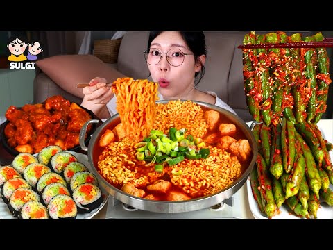 Видео: АСМР МУКБАНГ | Пряный Огонь Рамюн🔥. Кимчи с красным перцем, кисло-сладкая курица, кимбап, рамэн.