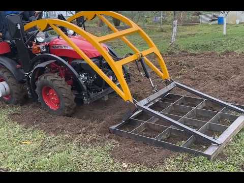 Видео: МиниМТЗ - Фрезерное Выравнивающее Приспособление(стоунбурьер).Уникальная навеска для минитрактора #3