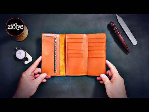 Видео: Кожаное Ремесло | Изготовление кожаных кошельков | Кошелек для монет на молнии | длинный кошелек