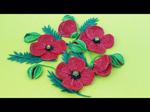 Видео: Маки из джутовой нити.