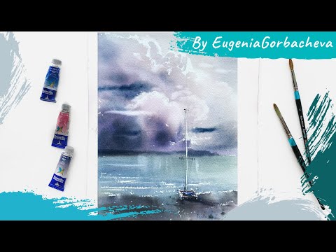 Видео: Как рисовать облака акварелью | Короткий урок | Акварельная картина