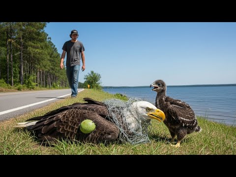 Видео: Мужчина спас белоголового орлана и его птенца на обочине дороги — поистине трогательное видео