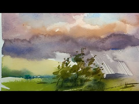 Видео: Летние миниатюры, акварельные упражнения на состояние, часть 1 "Перед грозой"