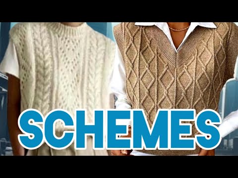 Видео: Жилеты вязаные, схемы вязания жилетов. Knitted vests, knitting patterns for vests.