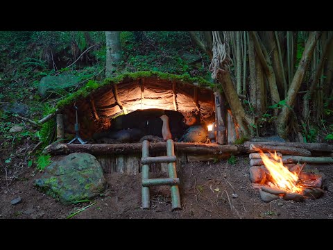 Видео: Бушкрафт-убежище для ВЫЖИВАНИЯ. Строительство секретной землянки под деревом. Кемпинг в одиночку