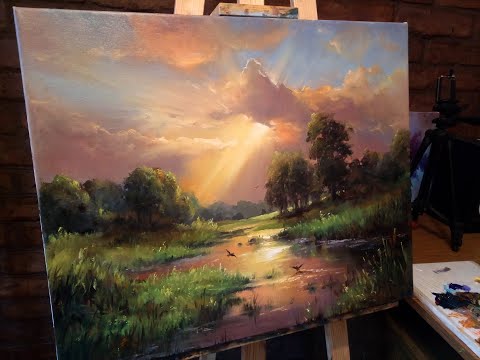 Видео: #38 ВЕЧЕРНИЙ СОЛНЕЧНЫЙ ПЕЙЗАЖ маслом. Как нарисовать пейзаж. Evening Sunshine Landscape oil painting