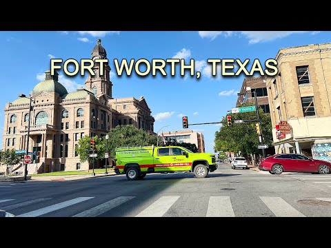 Видео: Тур по Техасу на машине, США - Центр города Форт-Уэрт - 4K