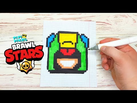 Видео: Наклейка ЛЕОН из БРАВЛ СТАРС- РИСУНКИ ПО КЛЕТОЧКАМ - BRAWL STARS -PIXEL ART