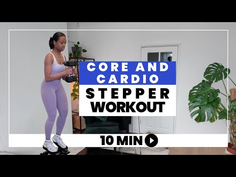 Видео: 10-минутная тренировка на корпус и кардио с мини-степпером и гантелями | Низкоударная тренировка ...