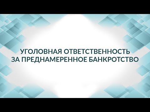 Видео: Уголовная ответственность за преднамеренное банкротство: новая реальность. Советы адвоката.