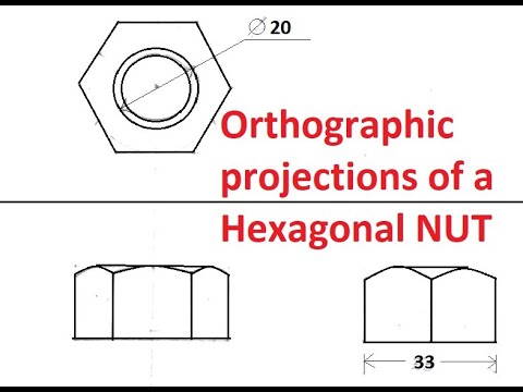 Видео: Ортографические проекции шестигранной гайки (проекция третьего угла)