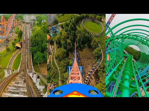 Видео: Все американские горки в Six Flags America! Вид с переднего сиденья!