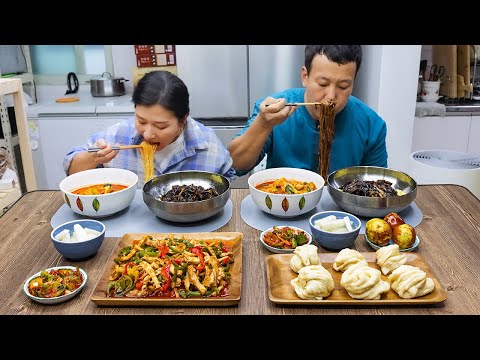 Видео: Домашний Чачжанмён🍜 (лапша с черной фасолью), Чамппонг, Чапче с перцем чили (гочу чапче) МУКБАН