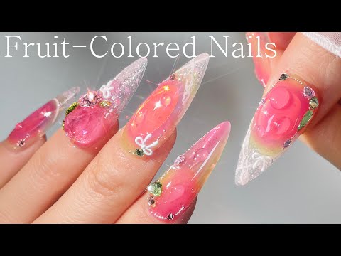 Видео: Свежий фруктовый маникюр ASMR🥭 От снятия до наращивания и дизайна! Туториал по нейл-арту