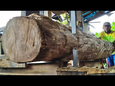 Видео: Процесс распиловки древнего тикового дерева дает очень красивые волокна.