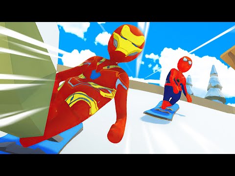 Видео: ПОГНАЛИ НА СНОУБОРДАХ HUMAN FALL FLAT | пластилиновые герои Володя Человек Паук и Железный Человек