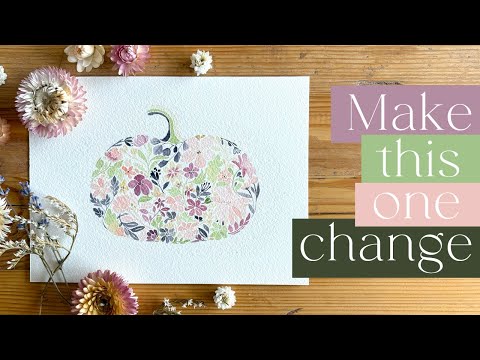 Видео: Тыква с акварельными цветами 🍂 Мастерство владения кистью и осенние цветы