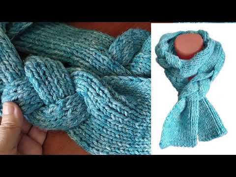 Видео: Оригинальный шарф-коса. Как связать? #шарфспицами #вязаниеспицами #lusi_ten