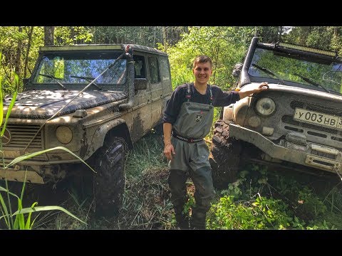 Видео: Тотальный Оффроад на Гелендваген мерседес и УАЗ. Бездорожье на болоте