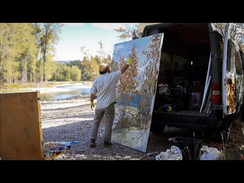 Видео: Огромная картина на пленэре — Осень в Монтане