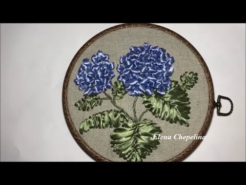 Видео: Гортензия вышитая лентами / Hydrangea embroidered with ribbons