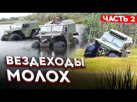 Видео: 2 часть. Сибирские вездеходы "Молох" из Тобольска. Езда по болоту, заплывы, осадка на воде и другое.