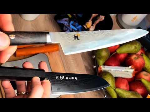 Видео: TOJIRO SAKUYA SANTOKU unboxing тест ножа по костям, морковки и лука VS ZWILLING FIVE STAR PLUS