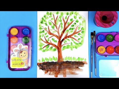 Видео: Как нарисовать ДЕРЕВО Акварелью - урок рисования красками