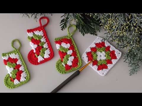Видео: 🎄🧦10-минутный самый простой и милый способ связать крючком квадратные рождественские чулки