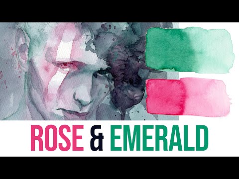 Видео: Роза и виридиан — лимитированная палитра №2 — акварельная живопись