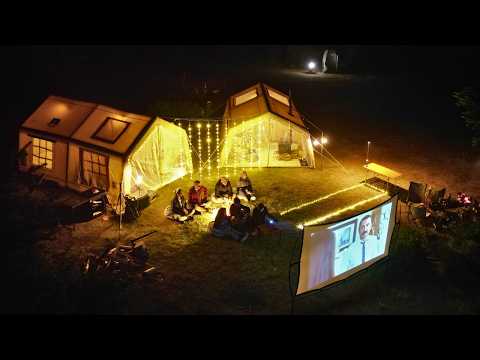 Видео: Кемпинг и вечернее кино под открытым небом, не выходя из дома, с надувной палаткой площадью 17 м2