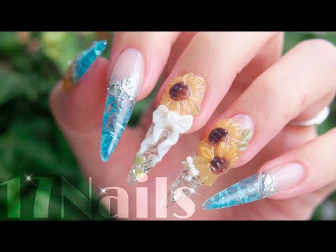 Видео: Ногти с ледяной крошкой, стеклянные ногти, витражные ногти, летние ногти